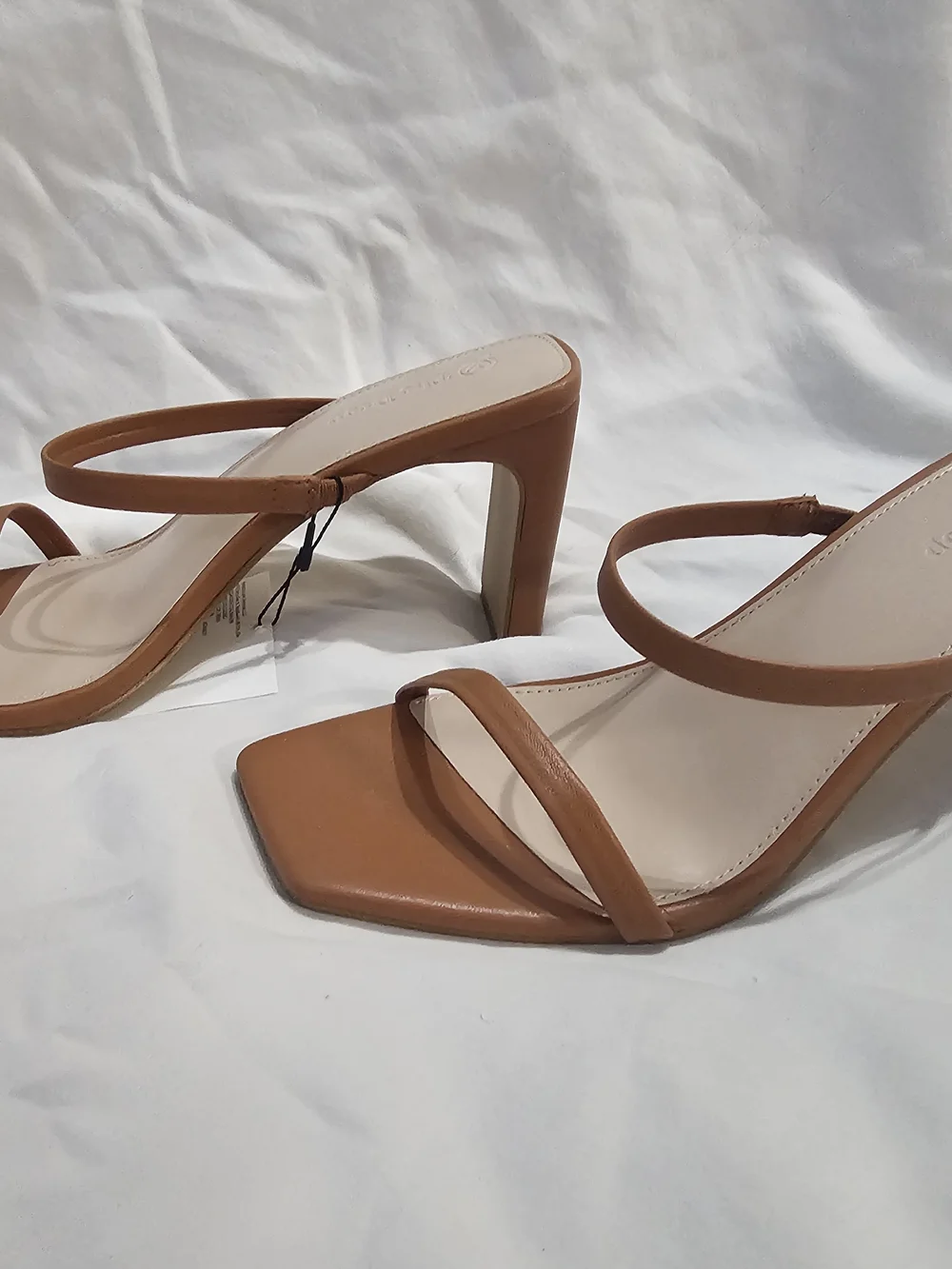 Minimal Two-Strap Block Heel Sandal — Tan